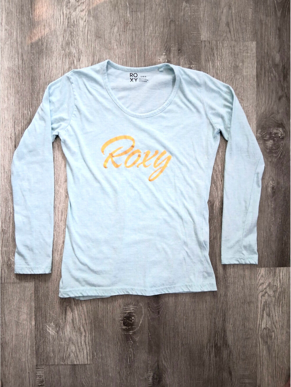 Roxy Woman's Lg Light blue Aqua Long Sleeve Scoop Neck 100% Cotton Shirt